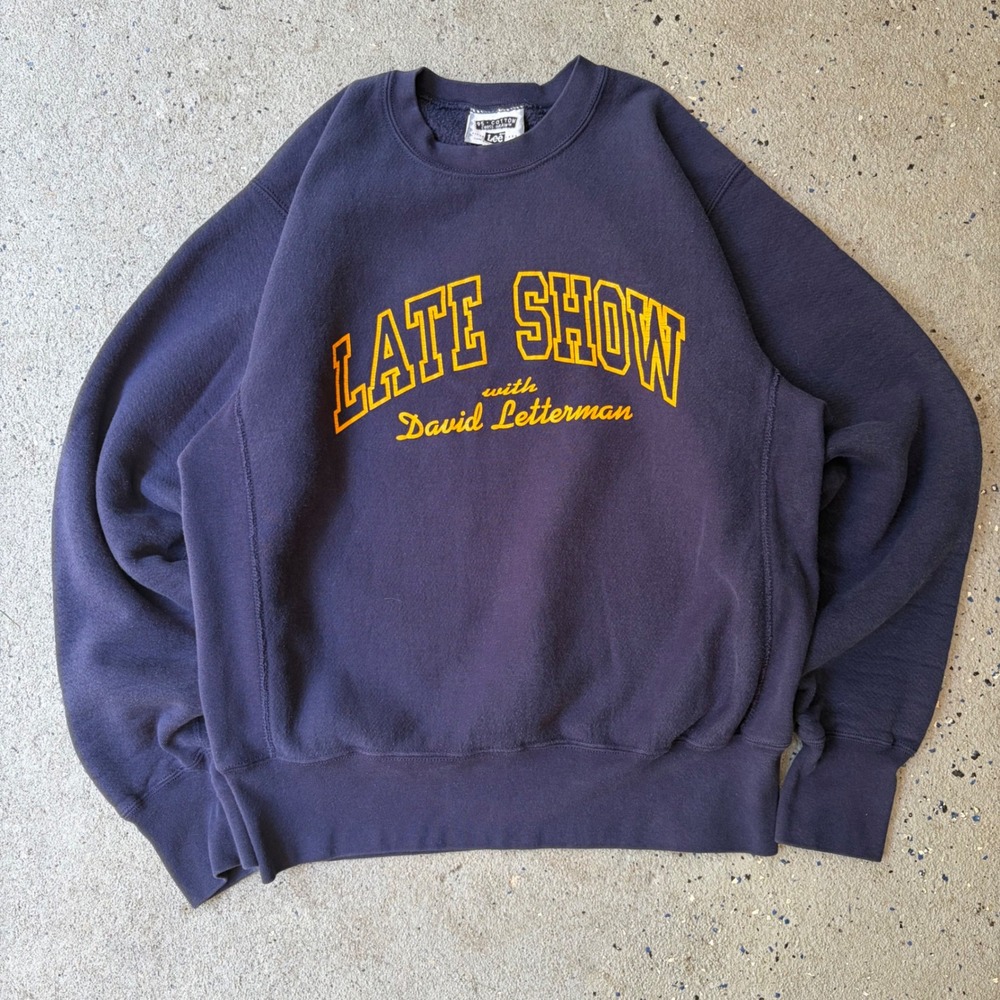 Vintage Lee Cross Grain Late Show with David Letterman Navy Sweatshirt USA Made